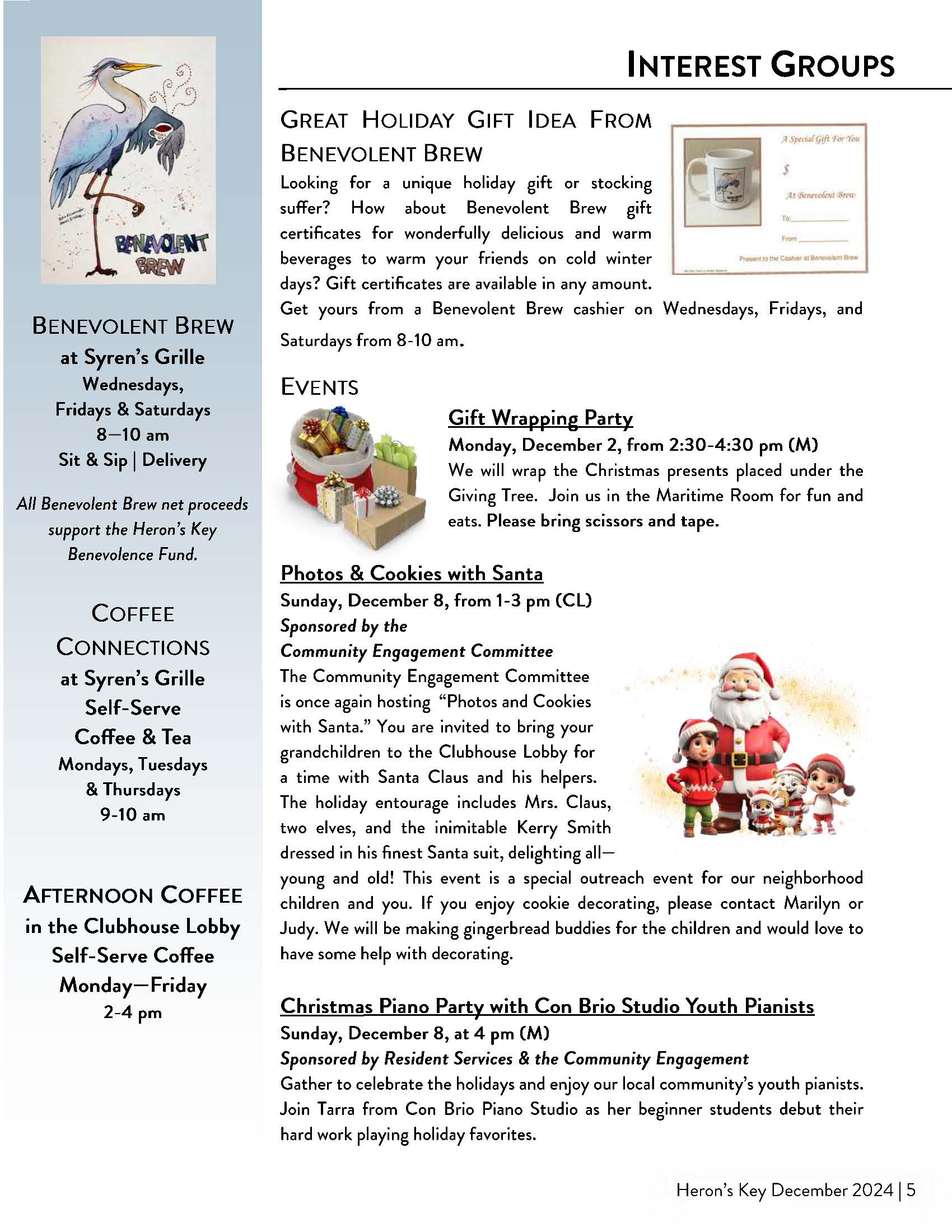 Heron's Key Monthly Newsletter; Heron's Flight for December 2024. This newsletter covers activities, events, and news happening around the community.