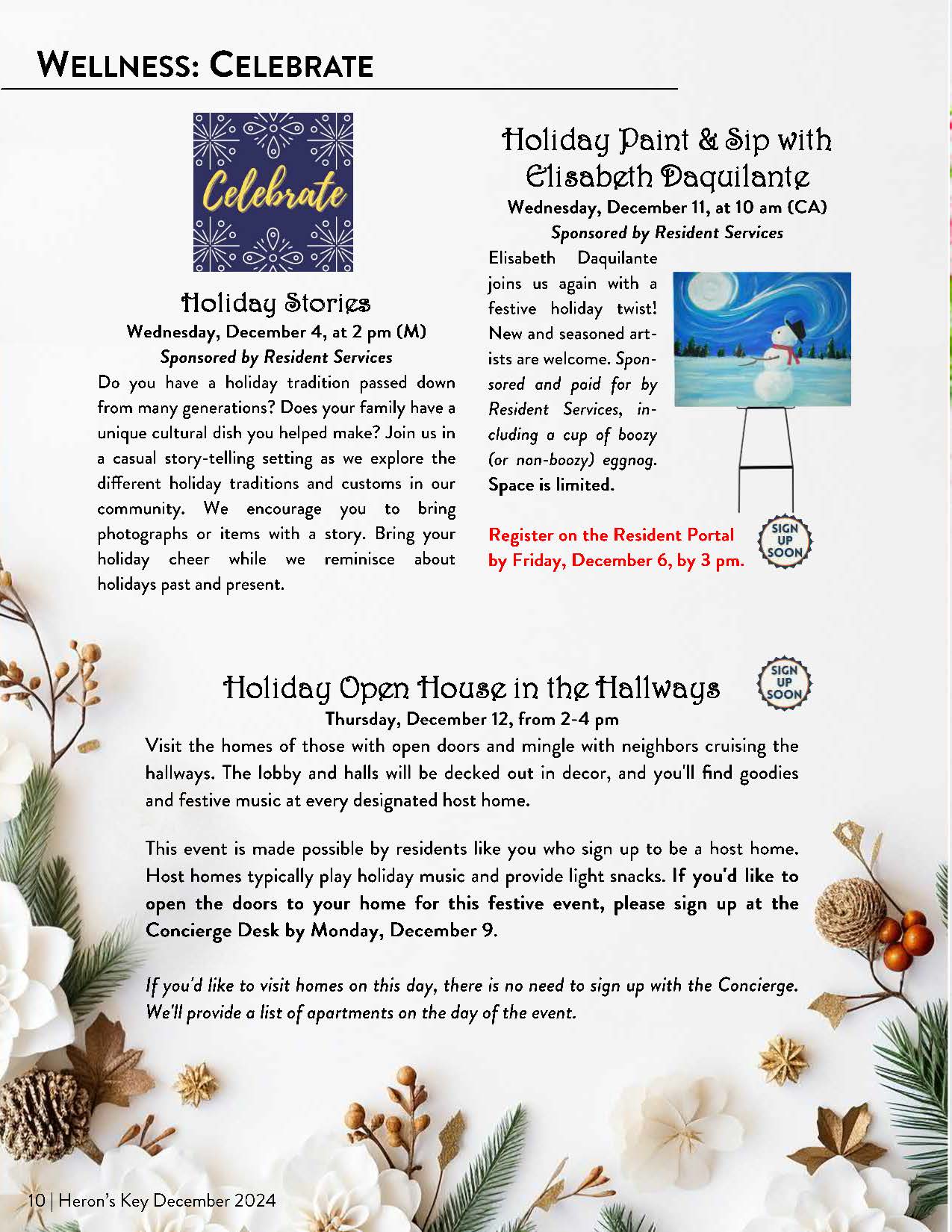 Heron's Key Monthly Newsletter; Heron's Flight for December 2024. This newsletter covers activities, events, and news happening around the community.